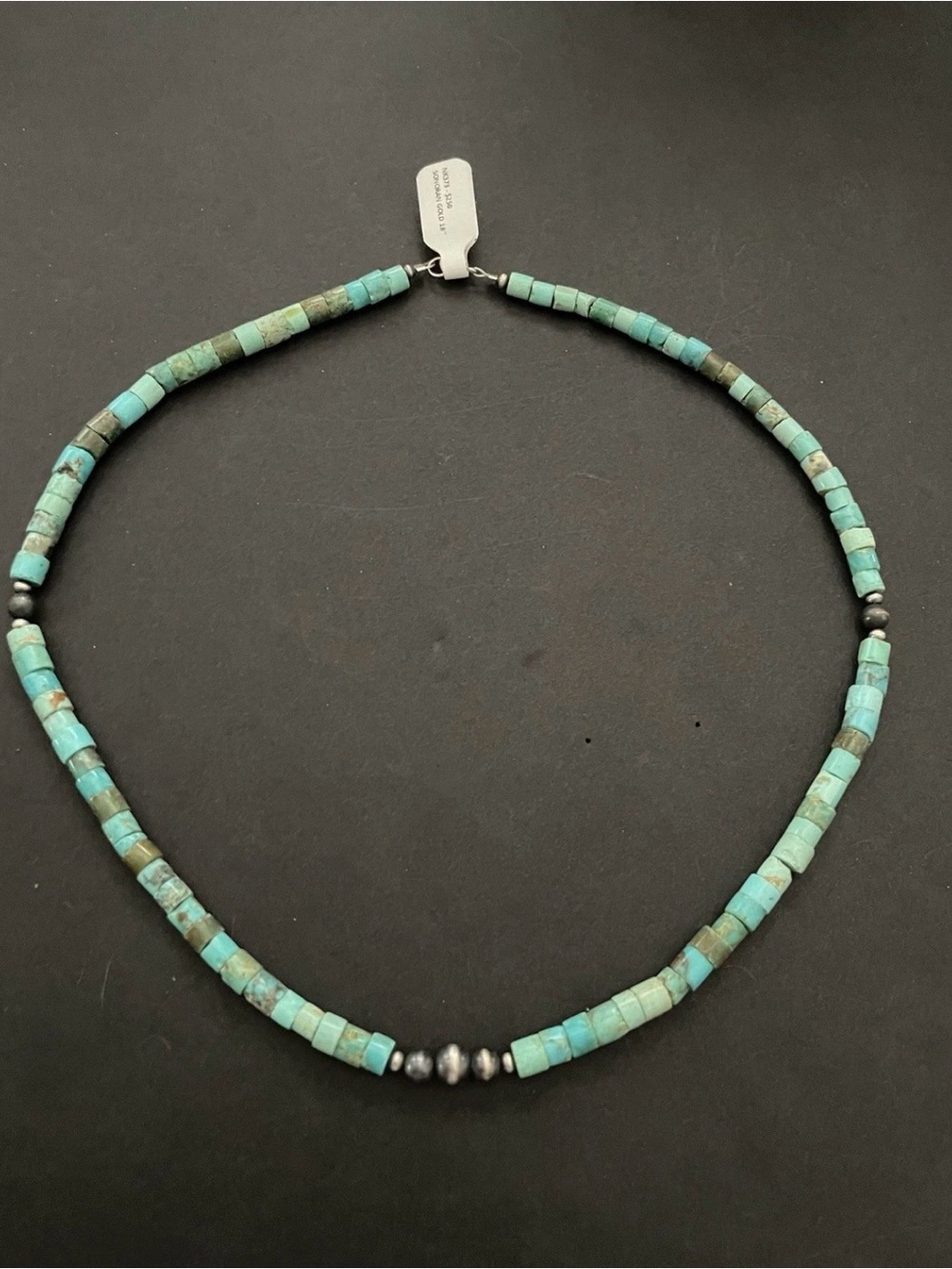 Necklace Navajo Handmade Sterling Silver, Sonoran Gold, Turquoise, 18" New